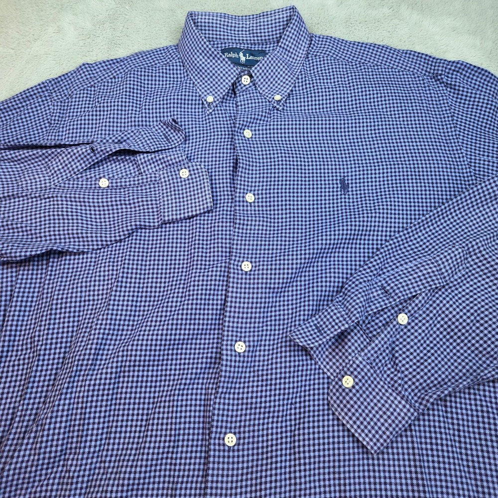 Ralph Lauren Button Down Mens L McMeel Houndstooth Long Sleeve Cotton Navy Blue